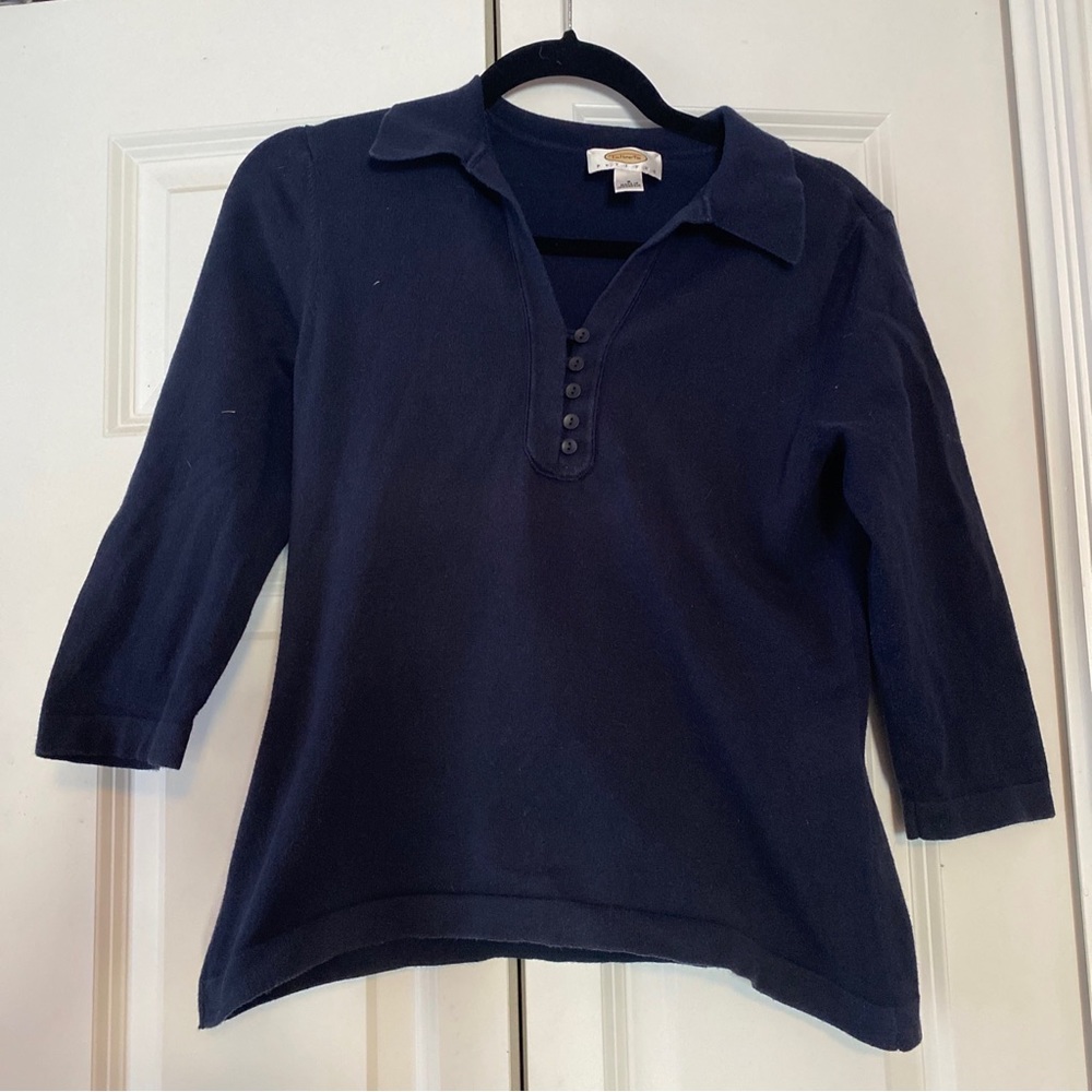 Talbots Petites Navy Blue Cotton Lightweight Sweater Size Small